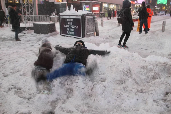 December 2020 New York Zelfs Met Zware Sneeuwval Times Square — Stockfoto