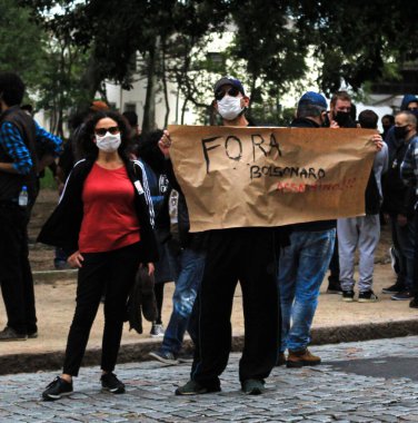 19 Temmuz 2020, Sao Paulo, Brezilya: Brezilya Cumhurbaşkanı Jair Bolsonaro 'yu protesto eden protestocular Central Sao Paulo' daki Franklin Roosevelt Parkı 'nda