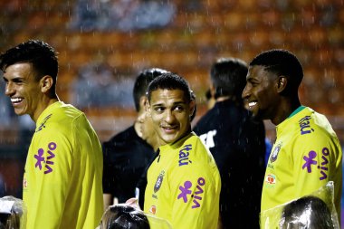 SAO PAULO - MAY 09, 2019: BRAZIL VS COLOMBIA. in a match between Brazil's Olympic team that faces Colombia in a friendly match at Estadio do Pacaembu