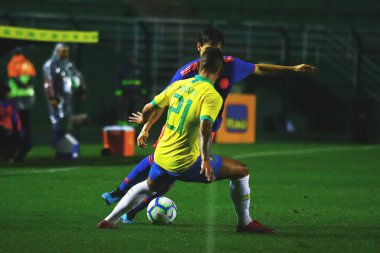 SAO PAULO - MAY 09, 2019: BRAZIL VS COLOMBIA. in a match between Brazil's Olympic team that faces Colombia in a friendly match at Estadio do Pacaembu