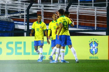SAO PAULO - MAY 09, 2019: BRAZIL VS COLOMBIA. in a match between Brazil's Olympic team that faces Colombia in a friendly match at Estadio do Pacaembu