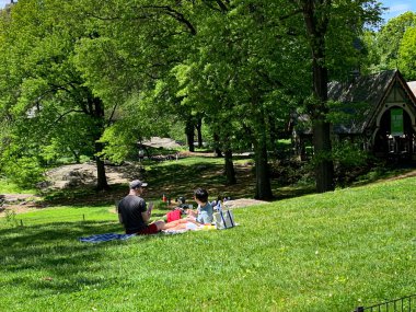 (Covid-19: kalabalık Central Park. 17 Mayıs 2020, New York, ABD: Manhattan 'daki Central Park bu güneşli pazar çok kalabalık ve insanlar Coronavirüs salgınının ortasında piknik yaparken, spor yaparken ve eğlenirken görülüyor. Yeni uzatılmış konaklama 
