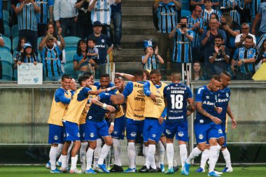 Porto Alegre - Ekim 02, 2019: Gremio 'ya karşı oynanan maçta, Amerika' nın Copa Libertadores takımının yarı finallerinde 1. maçta geçerlidir.