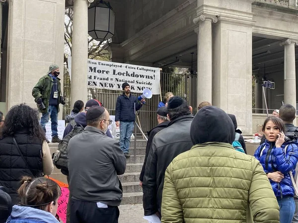 Novembro 2020 Nova York Eua Pessoas Protestam Contra Bloqueio Prefeito — Fotografia de Stock