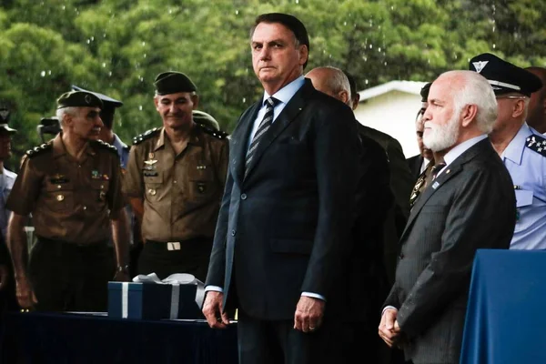 Sao Paulo 2020 Président Brésil Jair Bolsonaro Rencontre Les Gens — Photo