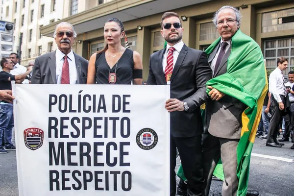 Sao Paulo 2019 Protesto Cidadãos Frente Prédio Polícia Brasil — Fotografia de Stock