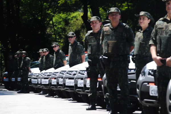 Sao Paulo 2019 Sécurité Publique Collectif Avec Livraison Véhicules Police — Photo