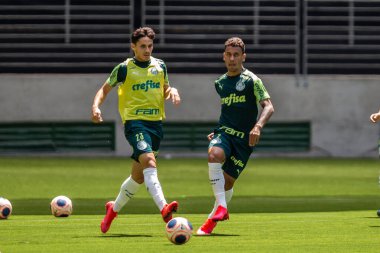 Sao Paulo - 12 Şubat 2020: Sentetik çimenlikte antrenman sırasında PALMEIRAS oyuncularının eğitilmesi.