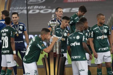 (Palmeiras şampiyonu Conmebol Libertadores 2020. 30 Ocak 2021, Rio de Janeiro, Brezilya: Palmeiras, Rio de Janeiro 'daki Maracana Stadyumu' nda Conmebol Libertadores 2020 finalini 1-0 yendi. İki takım Brezilyalı. Çok az hayran var.