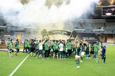 (Palmeiras şampiyonu Conmebol Libertadores 2020. 30 Ocak 2021, Rio de Janeiro, Brezilya: Palmeiras, Rio de Janeiro 'daki Maracana Stadyumu' nda Conmebol Libertadores 2020 finalini 1-0 yendi. İki takım Brezilyalı. Çok az hayran var.
