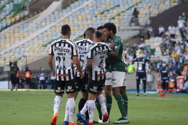 (Conmebol Libertadores Finali Palmeiras Santos 'a karşı. 30 Ocak 2021, Rio de Janeiro, Brezilya: Rio de Janeiro 'daki Maracana Stadyumu' nda oynanan Conmebol Libertadores Finali için Palmeiras ve Santos arasında oynanan futbol maçı. İki takım Brezilyalı. Çok az kişi.