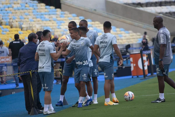 Santos Oyuncuları Son Antrenman Libertadores America Finali Için Sahada Tanınıyor — Stok fotoğraf