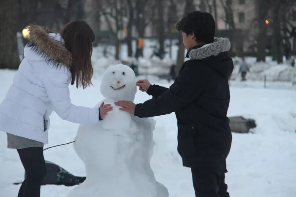 Nieuw Mensen Hebben Plezier Nasleep Van Sneeuwval Central Park Februari — Stockfoto