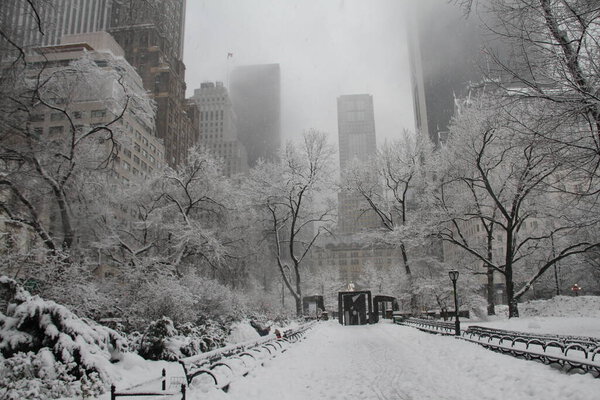 (NEW) New York hit with another Snowfall. February 7, 2021, New York, USA: Another snowfall takes over New York City leaving behind some snowflakes for kids to play and make snowmen at Central Park, causing few movements of people and traffic of ve