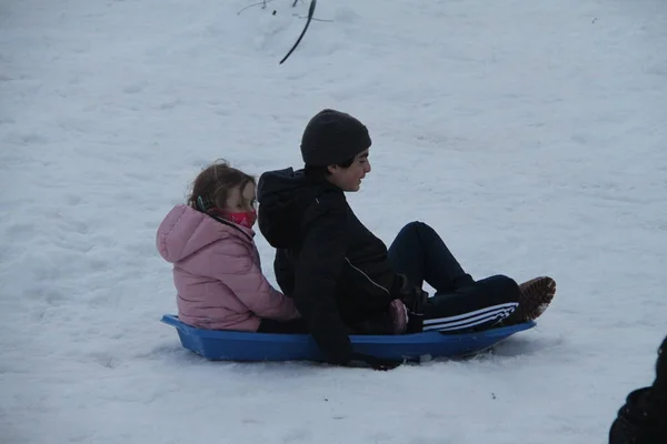 Nieuw Mensen Hebben Plezier Nasleep Van Sneeuwval Central Park Februari — Stockfoto