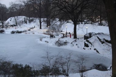 NOVA YORK (EUA), 05 / 02 / 2021 - MOVIMENTACAO CENTACAO PARK - Com a rescaldo da nevasca do dia anterior, nova-iorquinos e turistas sao vistos se divertindo se Central Park. Criancas fazendo snowboard, pessoas andando de carruagem, fazendo boneco de neve