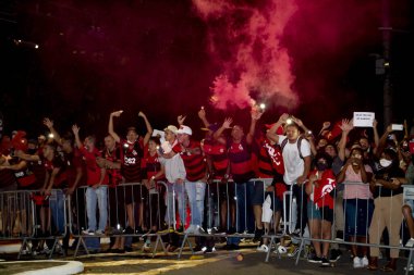 Flamengo - Brezilya 1. Lig Futbol Ligi 'nin biseksüel şampiyonu. 25 Şubat 2021, Sao Paulo, Brezilya: Flamengo takımı Sao Paulo 'daki Morumbi Stadyumu' nda Sao Paulo futbol takımına karşı oynadığı B-Championship maçını kutluyor. 