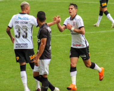 Paulista Şampiyonası 2021: Korintliler Ponte Preta 'ya karşı. 7 Mart 2021, Sao Paulo, Brezilya: Neo Quimica Arena 'da yapılan Paulista Şampiyonası sırasında Korintliler ve Palmeiras arasında oynanan futbol karşılaşması, yarışmanın üçüncü turu.. 