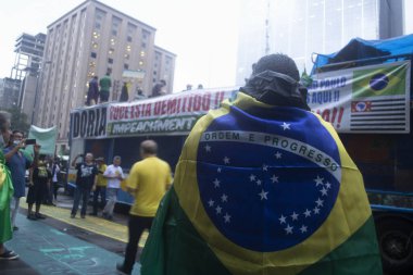 Sao Paulo Valisi 'ne karşı protesto. 19 Mart 2021, Sao Paulo, Brezilya: Protestocular Sao Paulo Valisinin ayrılmasını istiyorlar