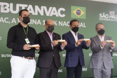 (INT) Basın Konferansı: Butanvac Sao Paulo 'da geliştirilen yeni bir COVID-19 aşısı. 26 Mart 2021, Sao Paulo, Brezilya: Butantan Enstitüsü covid-19 'a karşı kendi aşısını geliştiriyor, ButanVac aşısı% 100 ulusal. 