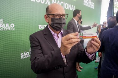 (INT) Basın Konferansı: Butanvac Sao Paulo 'da geliştirilen yeni bir COVID-19 aşısı. 26 Mart 2021, Sao Paulo, Brezilya: Butantan Enstitüsü covid-19 'a karşı kendi aşısını geliştiriyor, ButanVac aşısı% 100 ulusal. 