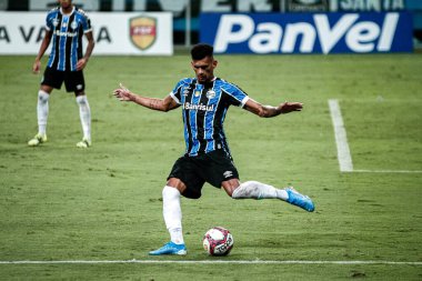 Gaucho Şampiyonası: Gremio Internacional 'a karşı. 3 Nisan 2021, Porto Alegre, Rio Grande do Sul, Brezilya: Porto Ale 'deki Arena do Gremio' da oynanan Gaucho Şampiyonası 'nın dokuzuncu turu için geçerli olan Gremio ve Internacional arasındaki futbol maçı