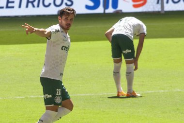 Flamengo, Palmeiras 'a karşı. 11 Nisan 2021, Brasilia, Federal Bölge, Brezilya: Flamengo ve Palmeiras arasındaki futbol maçı, Brezilya 'nın Mane Garrincha stadyumunda, COVID-19