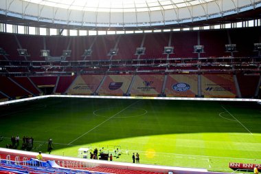 Flamengo, Palmeiras 'a karşı. 11 Nisan 2021, Brasilia, Federal Bölge, Brezilya: Flamengo ve Palmeiras arasındaki futbol maçı, Brezilya 'nın Mane Garrincha stadyumunda, COVID-19