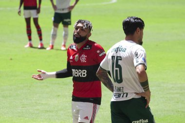 Flamengo, Palmeiras 'a karşı. 11 Nisan 2021, Brasilia, Federal Bölge, Brezilya: Flamengo ve Palmeiras arasındaki futbol maçı, Brezilya 'nın Mane Garrincha stadyumunda, COVID-19