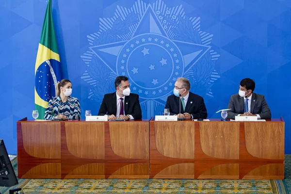 Пресс Конференция Противостоянию Пандемии Министром Здравоохранения Бразилии Апреля 2021 Года — стоковое фото