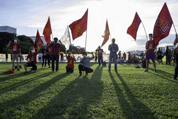 Brasilia 2021 Manifestation April Red Bolsonaro Demonstration Terrace Ministries President — Photo