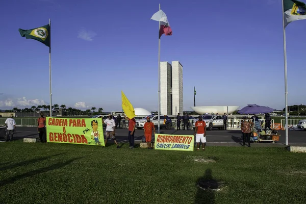 Brasília 2021 Manifestação Abril Red Exterior Bolsonaro Demonstração Terraço Dos — Fotografia de Stock