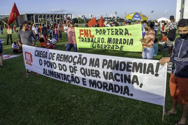 Brasilia 2021 Manifestation April Red Bolsonaro Demonstrace Terase Ministerstev Proti — Stock fotografie