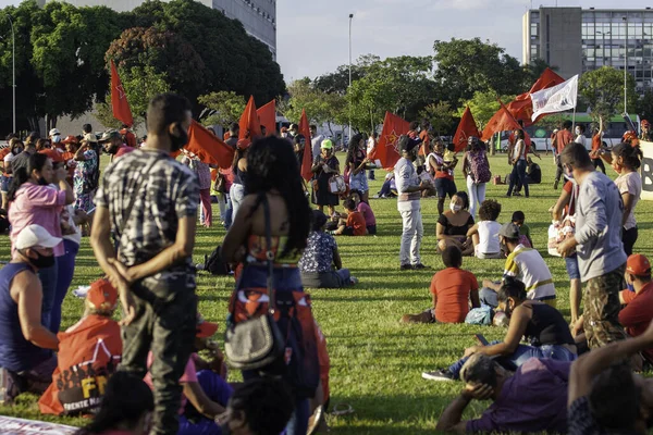 Brasília 2021 Manifestação Abril Red Exterior Bolsonaro Demonstração Terraço Dos — Fotografia de Stock