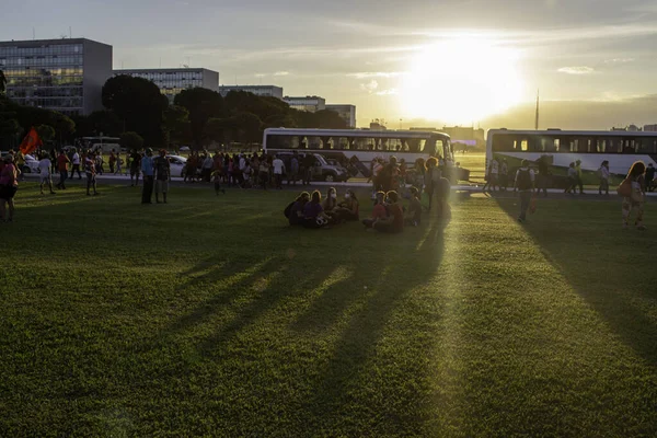 Brasilia 2021 Manifestation April Red Bolsonaro Demonstration Terrassen Ministerierna Mot — Stockfoto