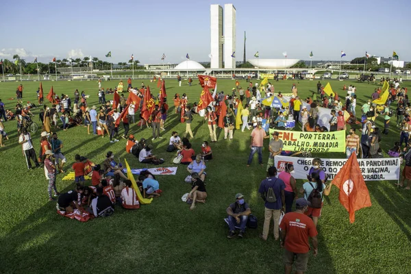 Brasilia 2021 Manifestation April Red Bolsonaro Demonstration Terrace Ministries President — Photo