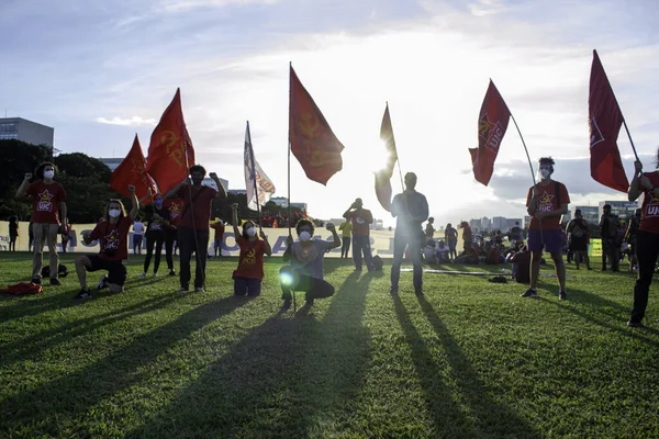 Brasilia 2021 Manifestation April Red Bolsonaro Demonstratie Het Terras Van — Stockfoto