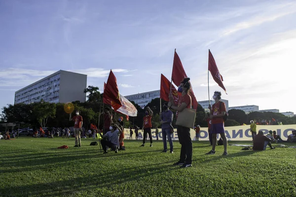 Brasilia 2021 Manifestazione Red Aprile Bolsonaro Esterno Dimostrazione Sul Terrazzo — Foto Stock