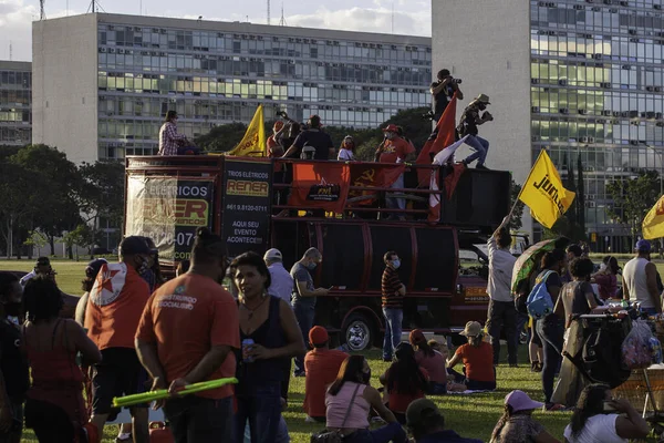 Brasilia 2021 Manifestation April Red Bolsonaro Demonstration Terrace Ministries President — Foto de Stock