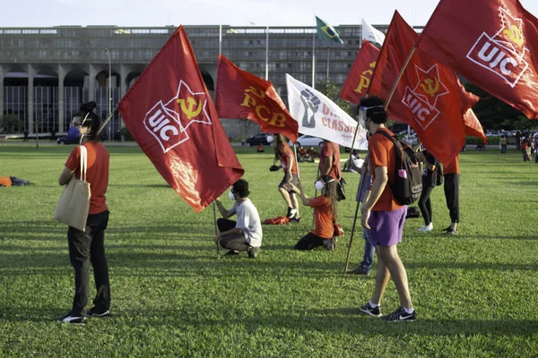 Brasilia 2021 Manifestation April Red Bolsonaro Demonstrace Terase Ministerstev Proti — Stock fotografie