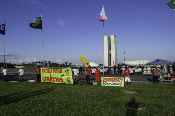 Brasilia 2021 Manifestation April Rot Aussen Bolsonaro Demonstration Auf Der — Stockfoto