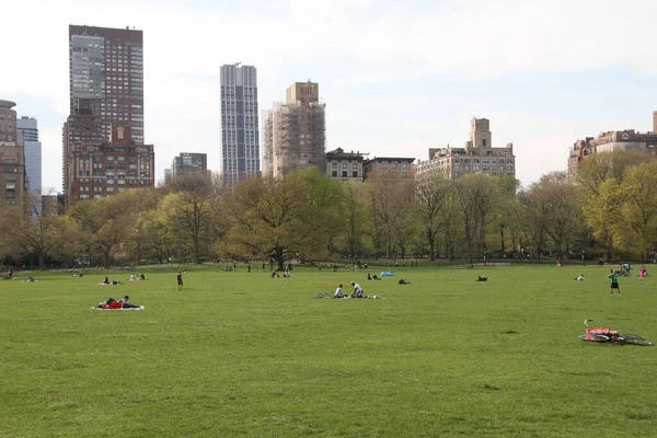 Nova Iorque Eua Movimento Pessoas Central Park Meio Covid Pessoas — Fotografia de Stock