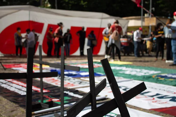 Manifestação Dia Internacional Trabalho Maio 2021 Porto Alegre Brasil Centrais — Fotografia de Stock