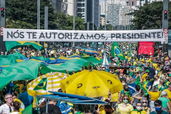 Okazanie Poparcia Prezydentowi Bolsonaro Maja 2021 Porto Alegre Brazylia Protestujący — Zdjęcie stockowe