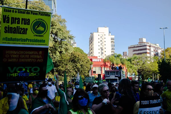 Demonstração Apoio Presidente Bolsonaro Maio 2021 Porto Alegre Brasil Manifestantes — Fotografia de Stock