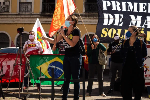 Manifestazione Nella Giornata Internazionale Del Lavoro Maggio 2021 Porto Alegre — Foto Stock