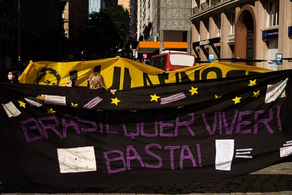 Demonstracja Międzynarodowy Dzień Pracy Maja 2021 Porto Alegre Brazylia Maja — Zdjęcie stockowe