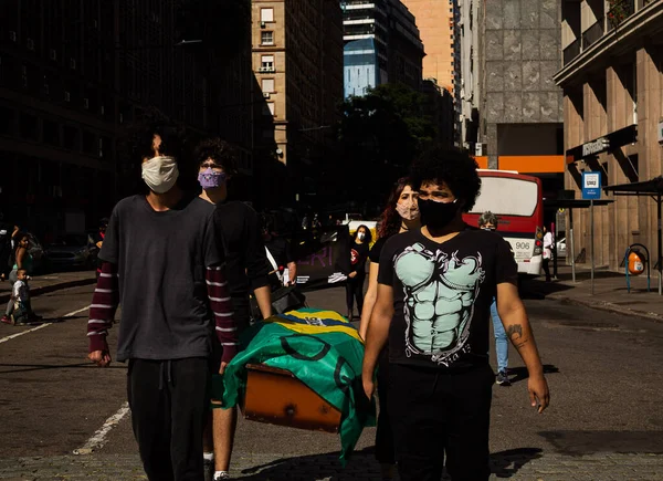 Demonstratie Internationale Arbeidsdag Mei 2021 Porto Alegre Brazilië Uniecentrales Voeren — Stockfoto