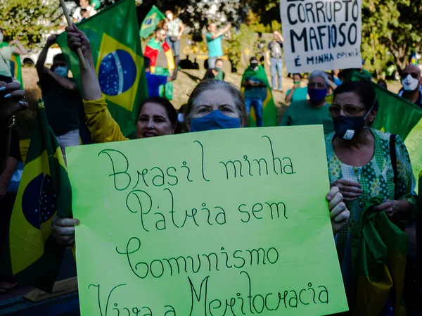 Okazanie Poparcia Prezydentowi Bolsonaro Maja 2021 Porto Alegre Brazylia Protestujący — Zdjęcie stockowe