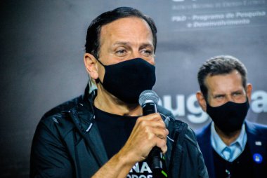 Novo Rio Pinheiros bisiklet yolunun Led ışıklandırma sisteminin açılışı. 7 Mayıs 2021, Sao Paulo, Brezilya. Sao Paulo Valisi Joao Doria Novo Rio Pinheiros bisiklet yolunun ilk Led ışıklandırma sisteminin açılışını yaptı.